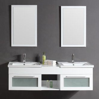 Bahamas blanc : Ensemble de salle de bain + 2 vasques en céramique + 2 miroirs