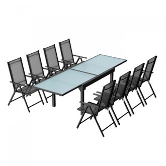 Brescia 8 : Ensemble de jardin en aluminium table extensible + 8 fauteuils en textilène