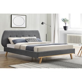 Lit Lulea - Cadre de lit scandinave gris avec pieds en bois - 160x200