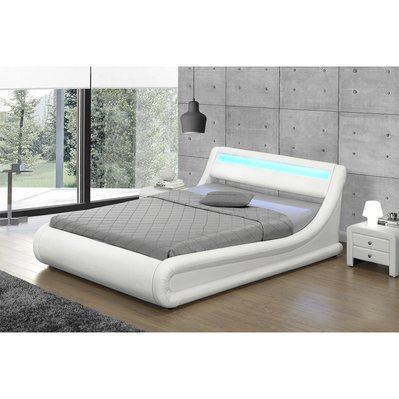 Cadre de lit en simili blanc avec rangements et LED intégrées 140x190 cm PORTLAND - 220494 - 3700998511317