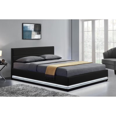 Cadre de lit en simili noir avec rangements et LED intégrées 160x200 cm NEW YORK - 212789 - 3700998510631