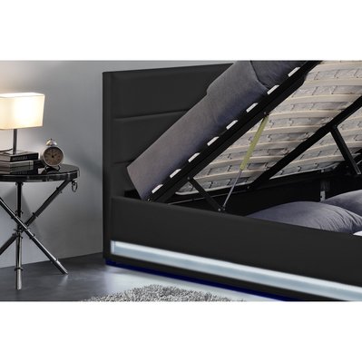 Cadre de lit en simili noir avec rangements et LED intégrées 160x200 cm NEW YORK - 212789 - 3700998510631