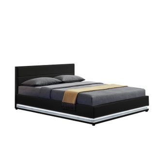 Lit New York - Structure de lit en PU Noir avec rangements et LED intégrées - 160x200 cm