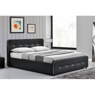 Lit London - Structure de lit capitonnée Noir avec coffre de rangement intégré - 160x200 cm