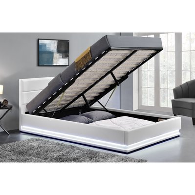 Cadre de lit en simili blanc avec rangements et LED intégrées 140x190 cm NEW YORK - 212778 - 3700998510594