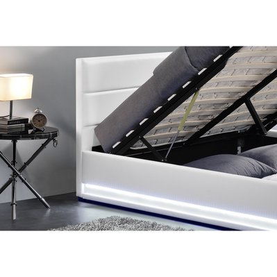 Lit New York - Structure de lit en PU Blanc avec rangements et LED intégrées - 140x190 cm - 212778 - 3700998510594
