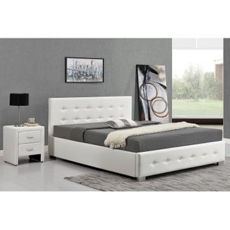 Lit Newington - Structure de lit capitonnée Blanc avec coffre de rangement intégré -140x190 cm