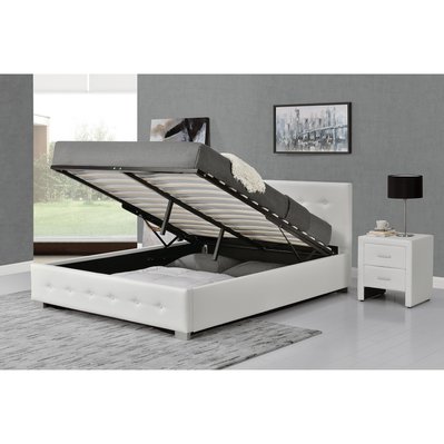 Cadre de lit capitonnée blanc avec coffre de rangement intégré -140x190 cm NEWINGTON - 210770 - 3662819237380