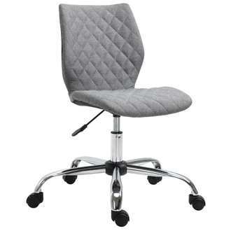 Chaise de bureau effet capitonné hauteur réglable pivotant 360° piètement chromé lin gris