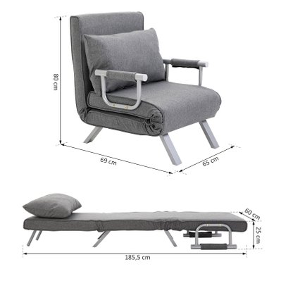Fauteuil chauffeuse canapé-lit convertible inclinable lin gris clair - 833-040V01 - 3662970066621