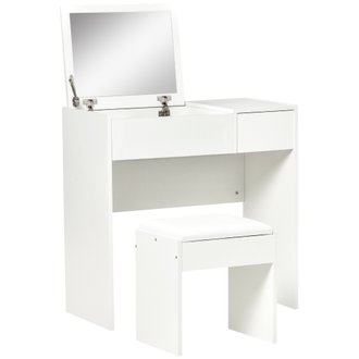 Coiffeuse design miroir escamotable, tiroir, coffre + tabouret