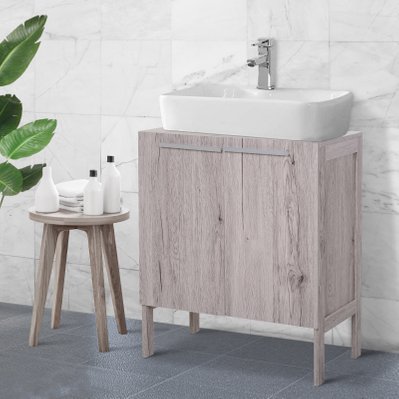 Meuble salle de bain - meuble sous-vasque MDF imitation bois gris - 834-215 - 3662970063965