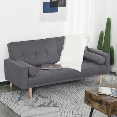 Canapé convertible 3 places design scandinave dossier inclinable 3 positions pieds bois tissu lin - 833-869GY - 3662970070482