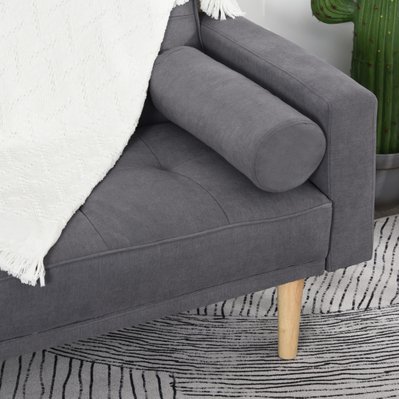 Canapé convertible 3 places design scandinave dossier inclinable 3 positions pieds bois tissu lin - 833-869GY - 3662970070482