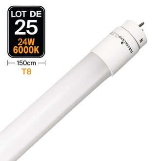 Lot de 25 Tubes Neon LED 23W 150cm T8 Blanc Froid 6000K Gamme Pro