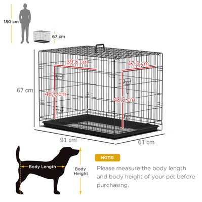 Cage caisse de transport pliante pour chien en métal noir 91 x 61 x 67 cm - Pawhut - D00-023 - 3662970011676