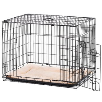 Cage de transport pliante pour chien métal noir 106x71x76cm matelas fourni - Pawhut