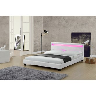 Lit Picadilly - Cadre de lit en PU Blanc avec LED intégrées - 140x190cm