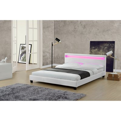 Lit Picadilly - Cadre de lit en PU Blanc avec LED intégrées - 140x190cm - 21830 - 3663295286855