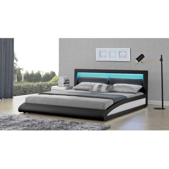 Lit Brixton - Cadre de lit en PU Noir avec LED intégrées - 140x190cm