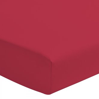Drap housse coloré 100% coton - Bonnet 25cm - Rouge - 140x190 cm