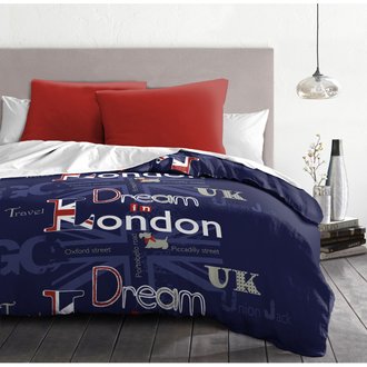 DREAM IN LONDON Parure de couette Microfibre - Bleu - 220x240 cm