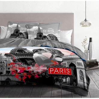 DREAM IN PARIS Parure de couette 100% coton - Gris - 220x240 cm