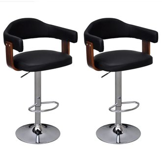 Lot de deux tabourets de bar design chaise siège cadre en bois courbé hauteur réglable 1202168