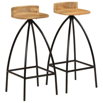 Lot de deux tabourets de bar design chaise siège bois de manguier massif 1202166