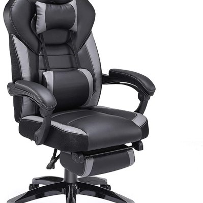 Fauteuil chaise de bureau gaming gamer avec coussin noir gris 12_0000400 - 12_0000400 - 3000104148988