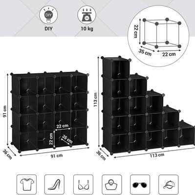 Rangement chaussures à emboîtement rectangulaire modulable avec 15 casiers meuble cubes noir 12_0000688 - 12_0000688 - 3000105108981