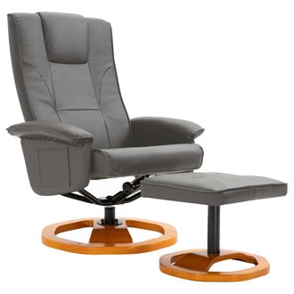 Fauteuil chaise siège lounge design club sofa salon tv pivotant avec repose-pied gris similicuir 1102188/3