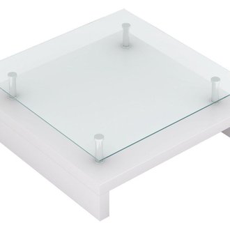 Table basse de salon salle à manger design blanche verre 77 x 77 cm 0902009