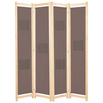 Paravent séparateur de pièce cloison de séparation décoration meuble 4 panneaux marron 160x4 cm tissu 0802088