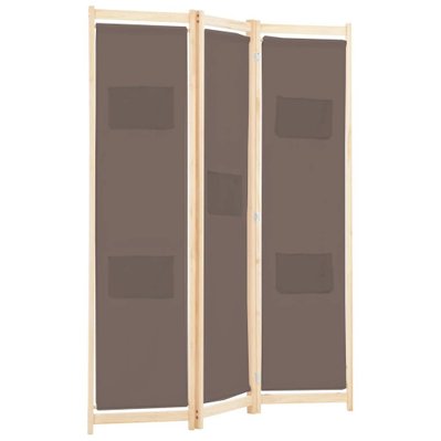 Paravent séparateur de pièce cloison de séparation décoration meuble 3 panneaux marron 120x4 cm tissu 0802087 - 0802087 - 3002374975370