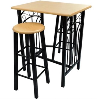Lot de 2 tabourets de bar chaise avec table haute set bois acier design cuisine salon 1202006/2