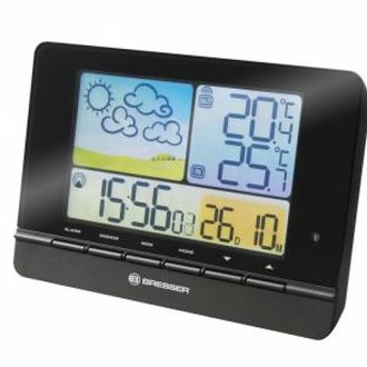 Station météo noire avec écran couleur, calendrier, thermomètre et hygromètre - Bresser