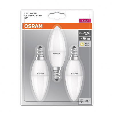 Pack de 3 ampoules LED flamme - E14 - 5,7 W - 470 lm - blanc chaud - 4,05E+12 - 4052899972490