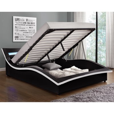 Cadre de lit en simili noir avec coffre et LED intégrées 140x190 cm CAMDEN - 202029 - 3662819149713