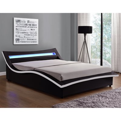 Cadre de lit en simili noir avec coffre et LED intégrées 140x190 cm CAMDEN - 202029 - 3662819149713