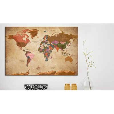 120x80 - Tableau en liège - World Map: Brown Elegance [Cork Map] - A1-Pinnwand609xl - 5903143930966