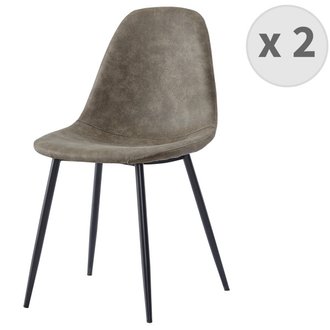 ORLANDO - Chaise vintage microfibre vintage marron clair pieds métal noir (x2)