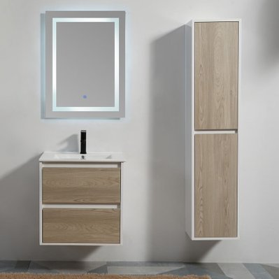 Meuble de salle de bain 2 Tiroirs - Blanc et Chêne Gris - Vasque - 60x46 cm - Scandinave - 1112 - 3760238356832