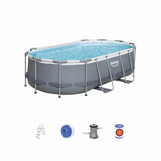 Kit piscine complet BESTWAY – Spinelle grise – piscine ovale tubulaire 4x2 m. pompe de filtration. échelle et kit de réparation
