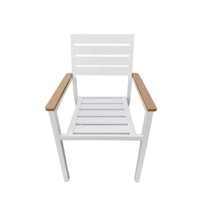 Table de jardin aluminium blanc bois composite + 8 fauteuils empilables - LENA - HT-T003BN-8CH003B - 3664380002589