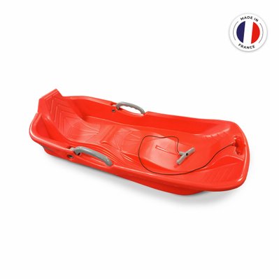 Luge 2 places Rouge avec freins. ficelle et poignée tire luge. Made in France - 3760326991785 - 3760326991785