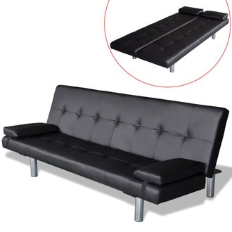 vidaXL Canapé-lit réglable avec 2 oreillers Cuir synthétique Noir