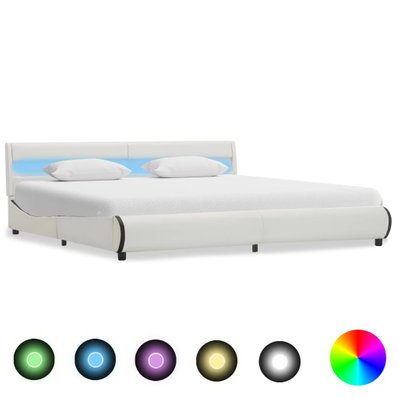 vidaXL Cadre de lit avec LED Blanc Similicuir 180 x 200 cm - 285019 - 8719883699509