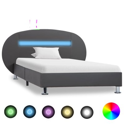 vidaXL Cadre de lit avec LED Gris Similicuir 90 x 200 cm - 285438 - 8719883747088