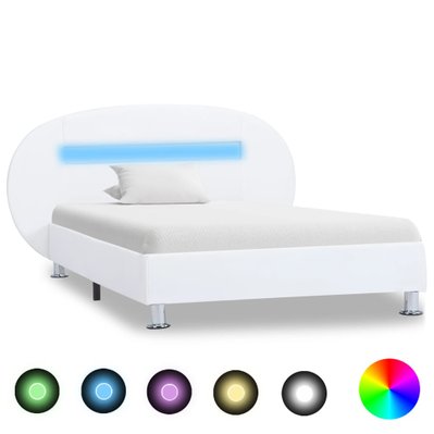 vidaXL Cadre de lit avec LED Blanc Similicuir 100 x 200 cm - 285433 - 8719883747033